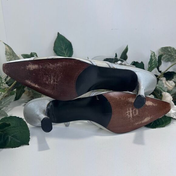 Stuart Weitzman Lame Dressy Pumps Size 8.5 Silver Matte Slingback Mesh Detail - Picture 13 of 16
